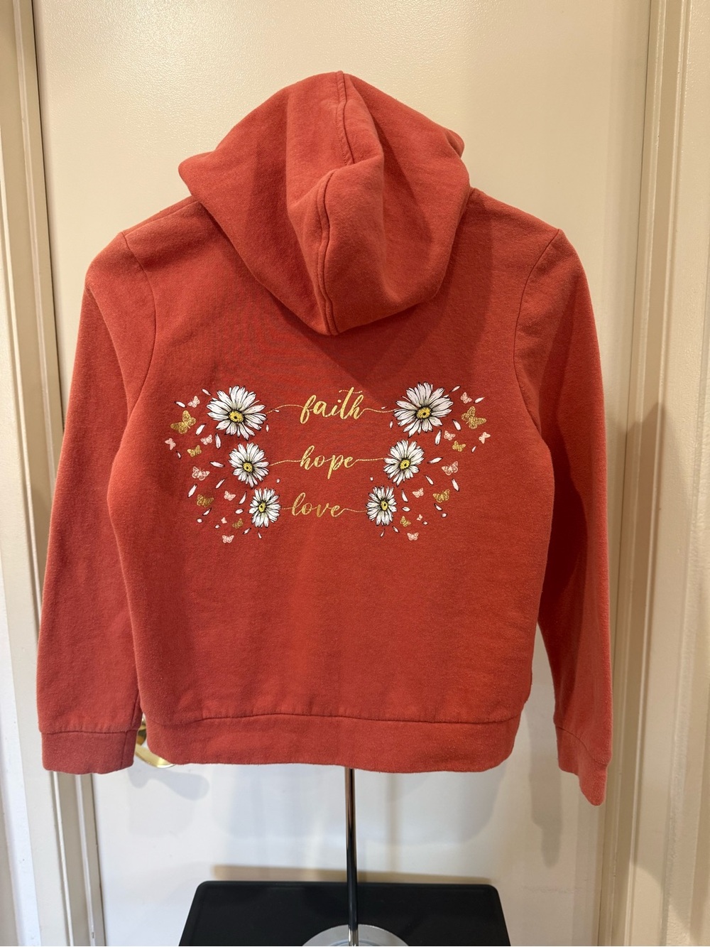 Kandy Kiss Girls' Burnt Orange Floral 'Faith Hope Love' Hoodie Size Large (14)